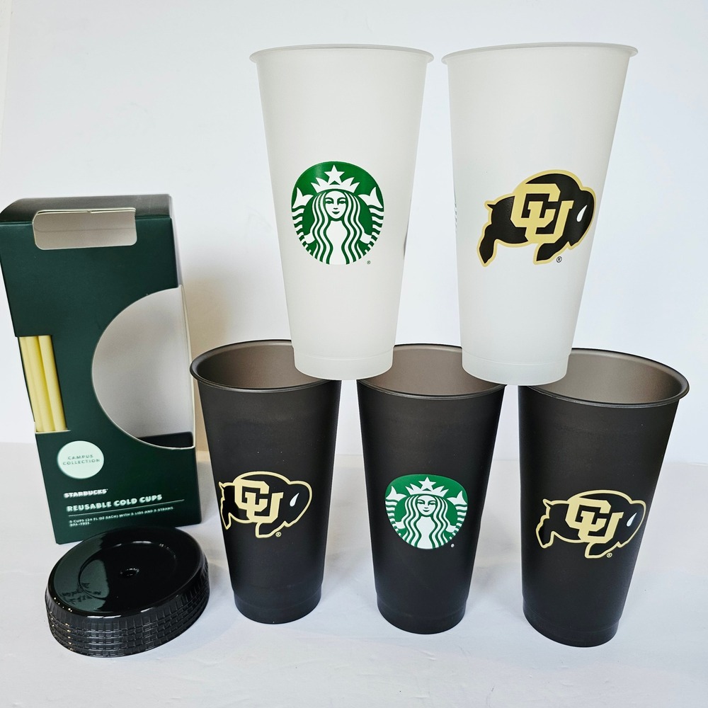Starbucks CU Boulder Buffaloes Reusable Cold Cups 5pk 24oz Campus Collection